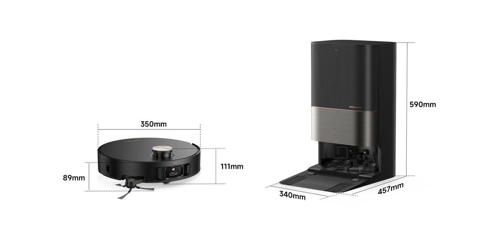 DREAME X50 Ultra ir stotelės matmenys