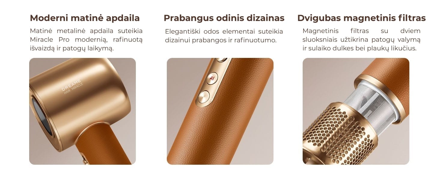 Plaukų džiovintuvas Dreame MIracle PRO - Rudas 6 dreame miracle pro 14