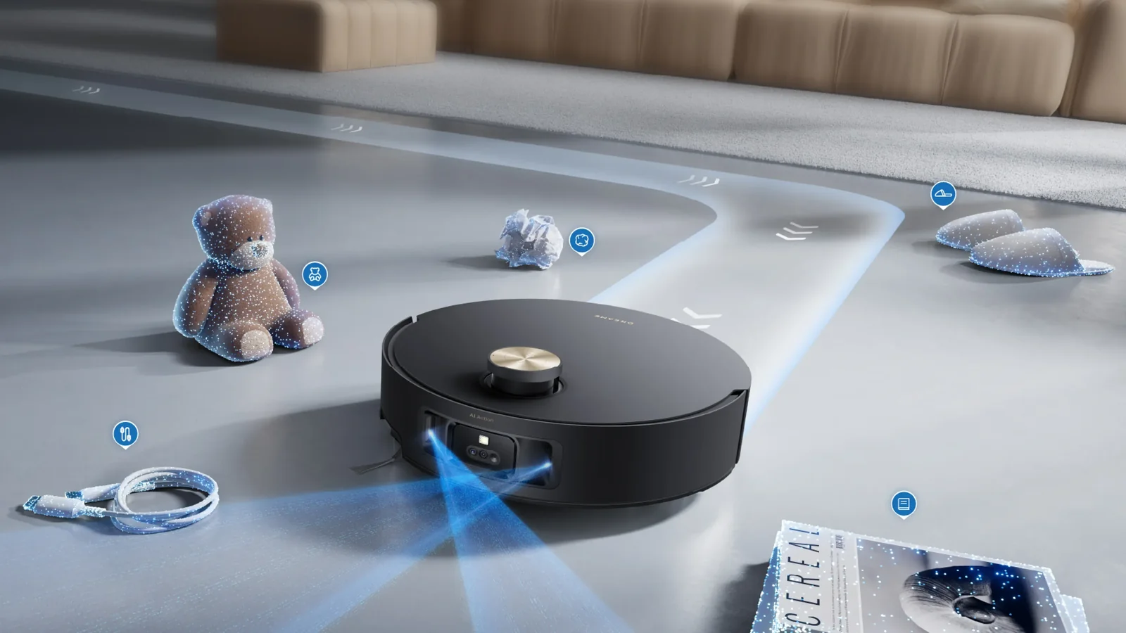 Robotas žemėlapyje pažymi aptiktus daiktus