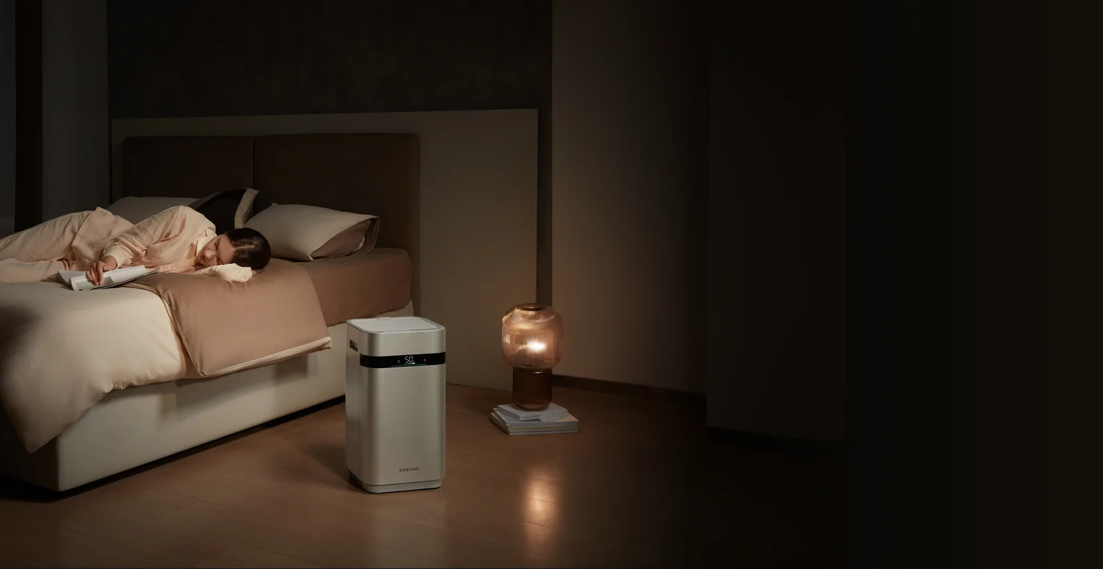 DREAME H40 drėkintuvas šalia lovos naktį
