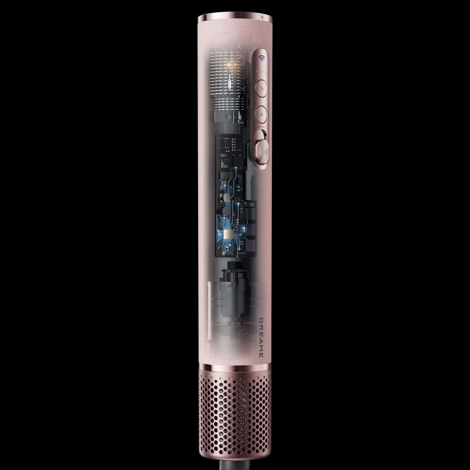 DREAME AirStyle PRO HI rausvos spalvos rankena juodame fone
