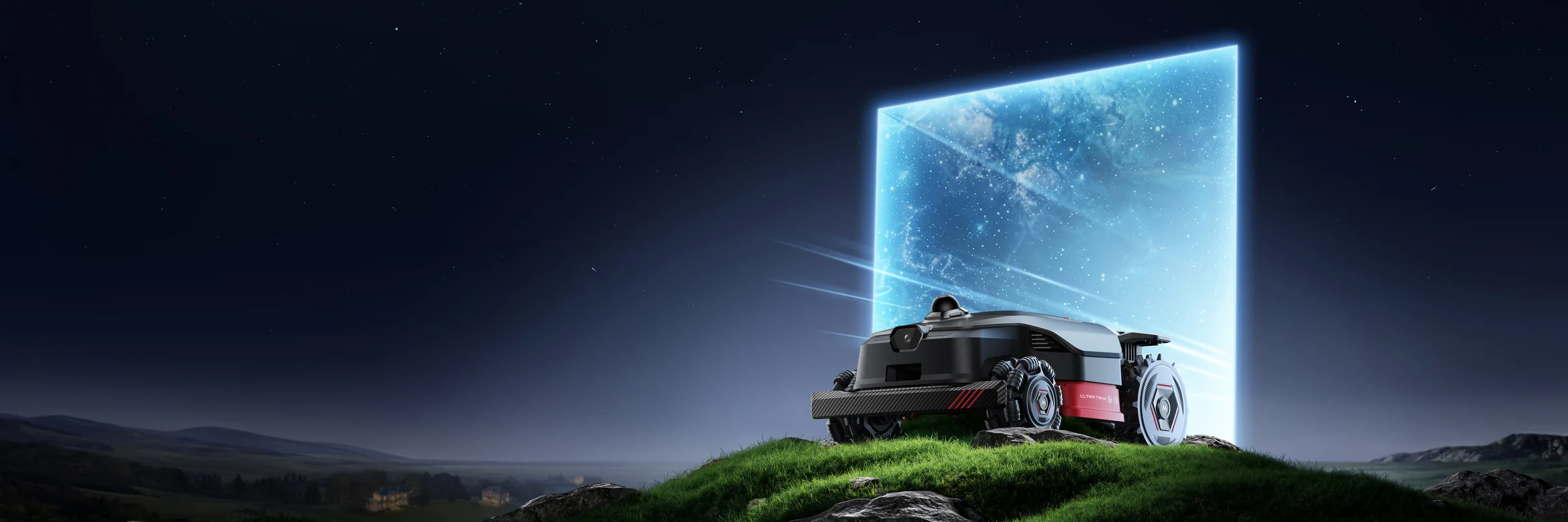 MOVA LiDAX Ultra AWD Flex vejos robotas ant kalvos naktį