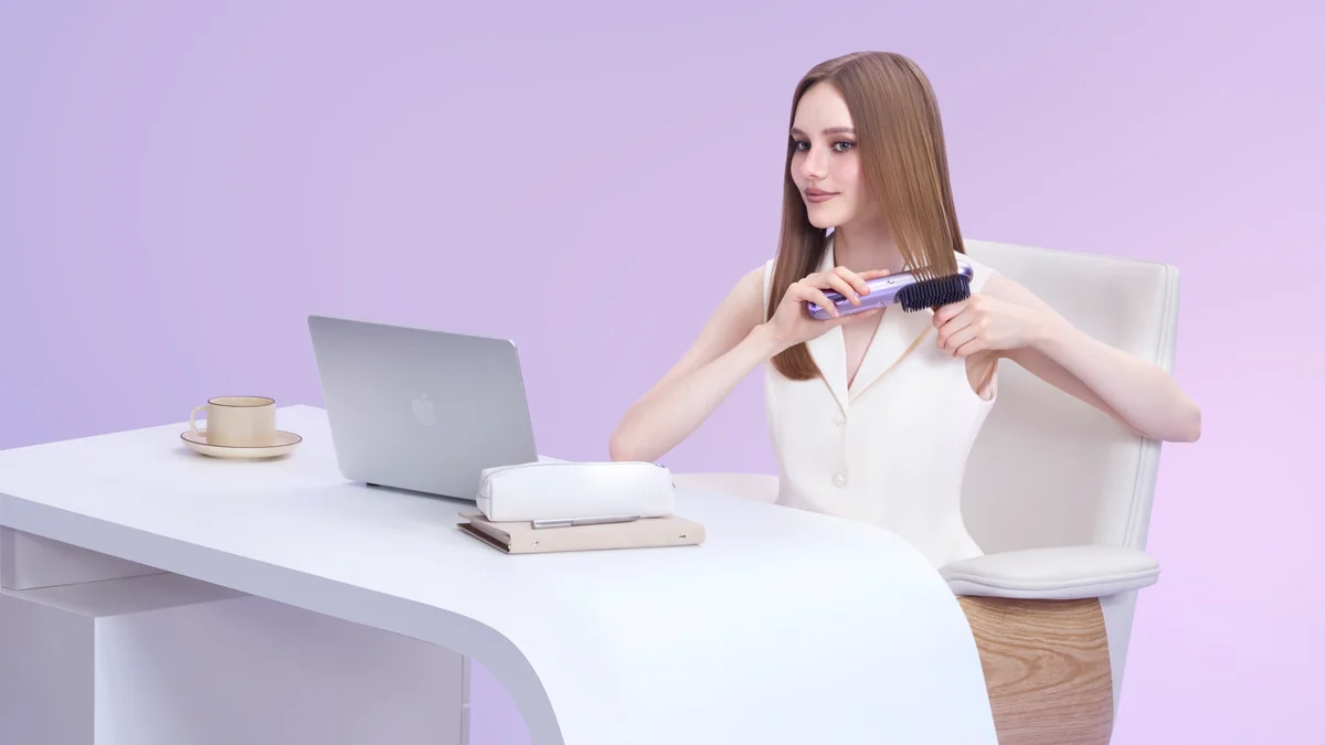 Moteris biure šukuojasi DREAME Sleek šepečiu
