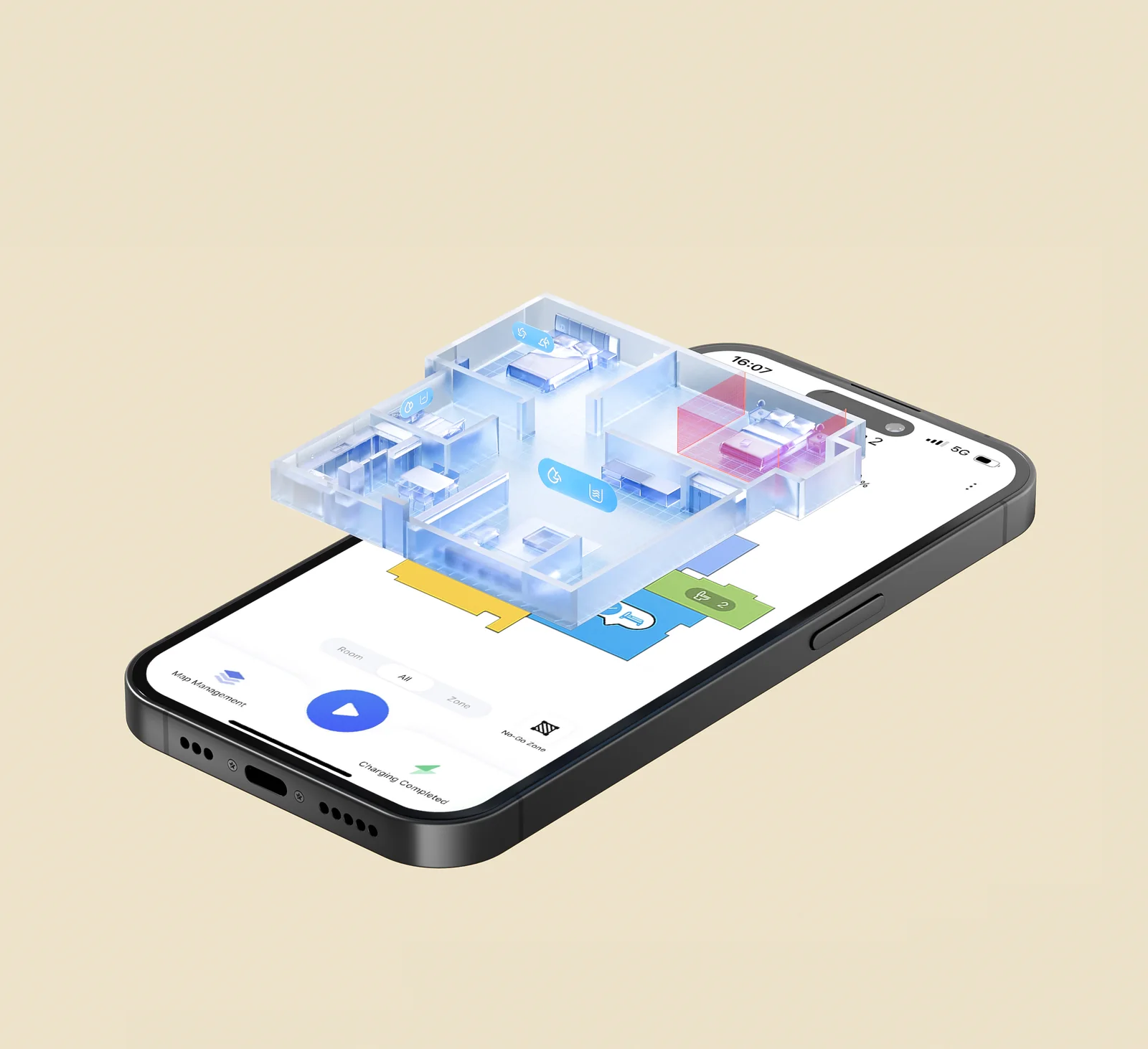 Programėlė „Dreamehome“ telefone su 3D namų žemėlapiu