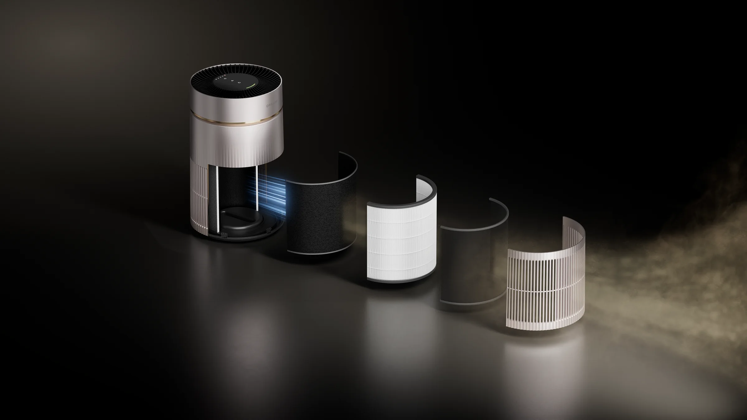 DREAME TP10 filtro sluoksniai: aktyvintosios anglies, HEPA ir pirminis filtras