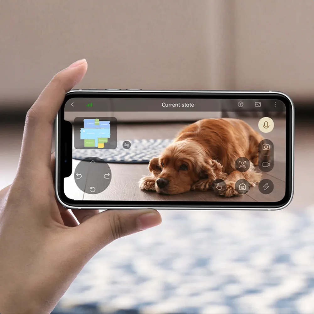 Telefone „Dreamehome“ programėlė rodo vaizdą iš DREAME X40 Ultra Complete kameros